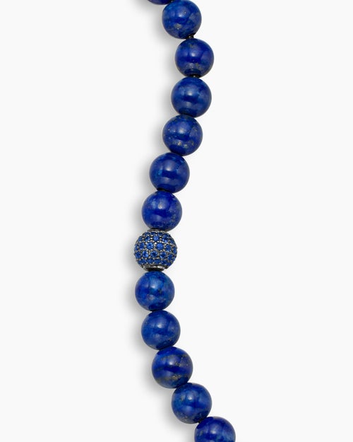 Mens Spiritual Beads Bracelet in Sterling Silver with Lapis and Pavé Sapphire Station, 8mm