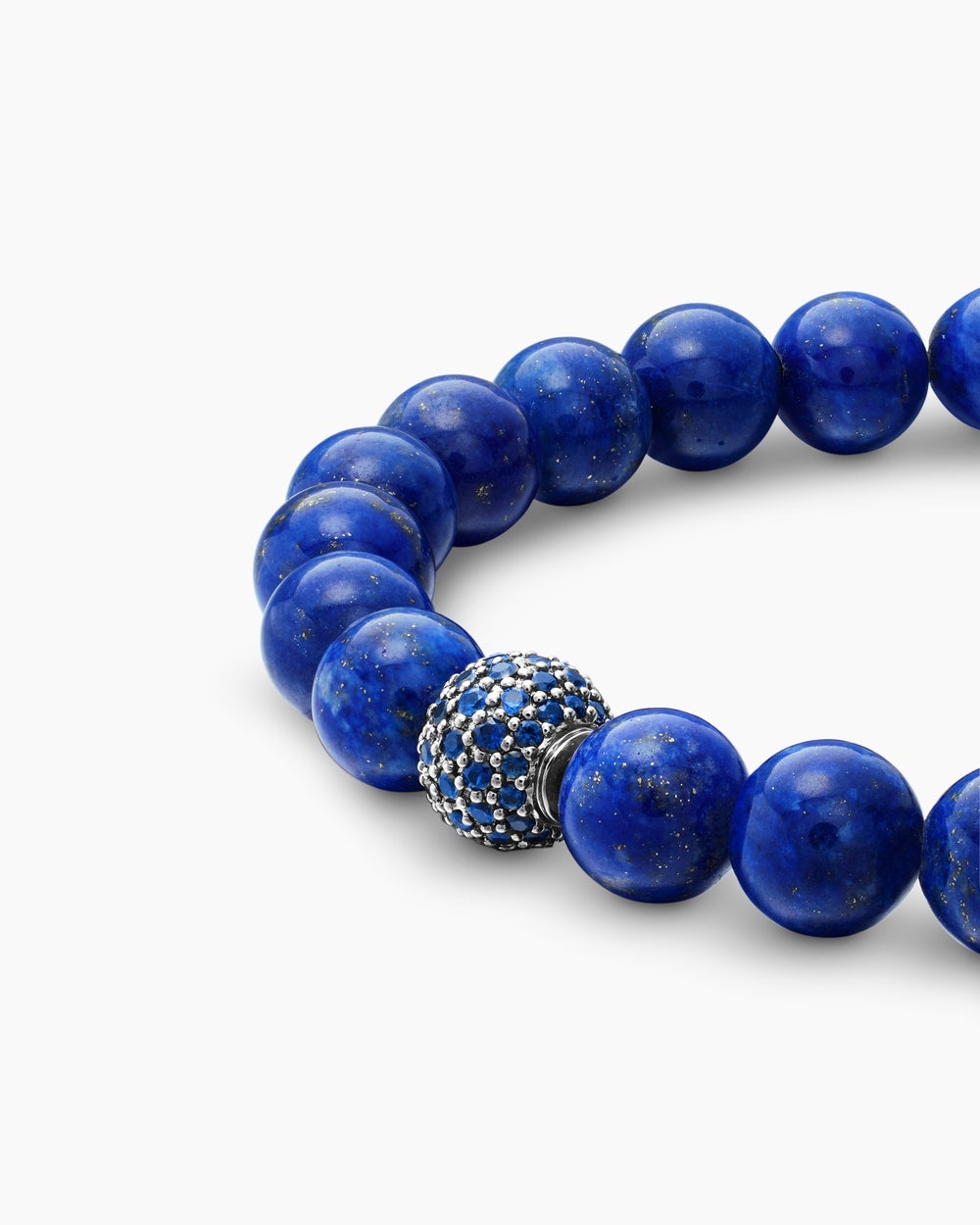 Mens Spiritual Beads Bracelet in Sterling Silver with Pavé Station, 8mm