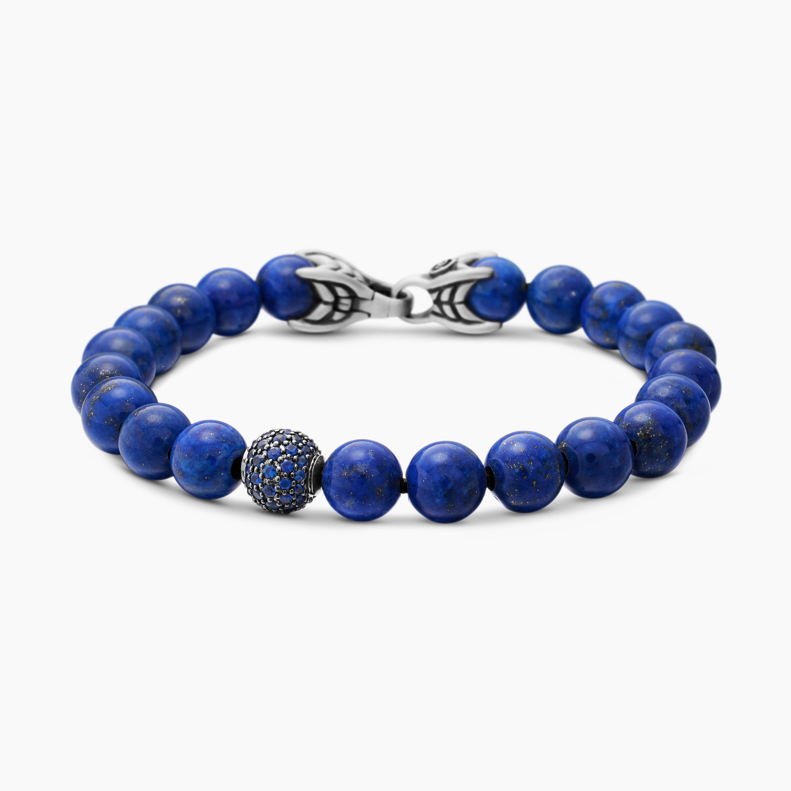 Mens Spiritual Beads Bracelet in Sterling Silver with Pav&eacute; Station, 8mm