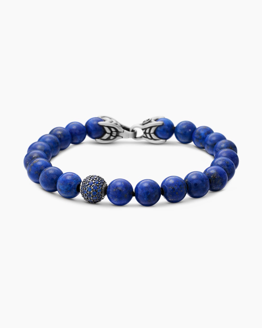 Mens Spiritual Beads Bracelet in Sterling Silver with Pavé Station, 8mm
