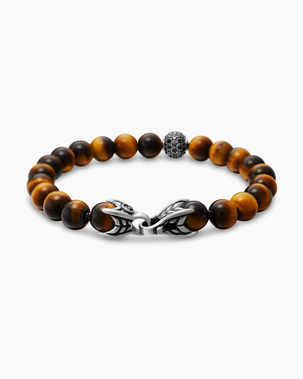 Mens Spiritual Beads Bracelet in Sterling Silver with Pavé Station, 8mm