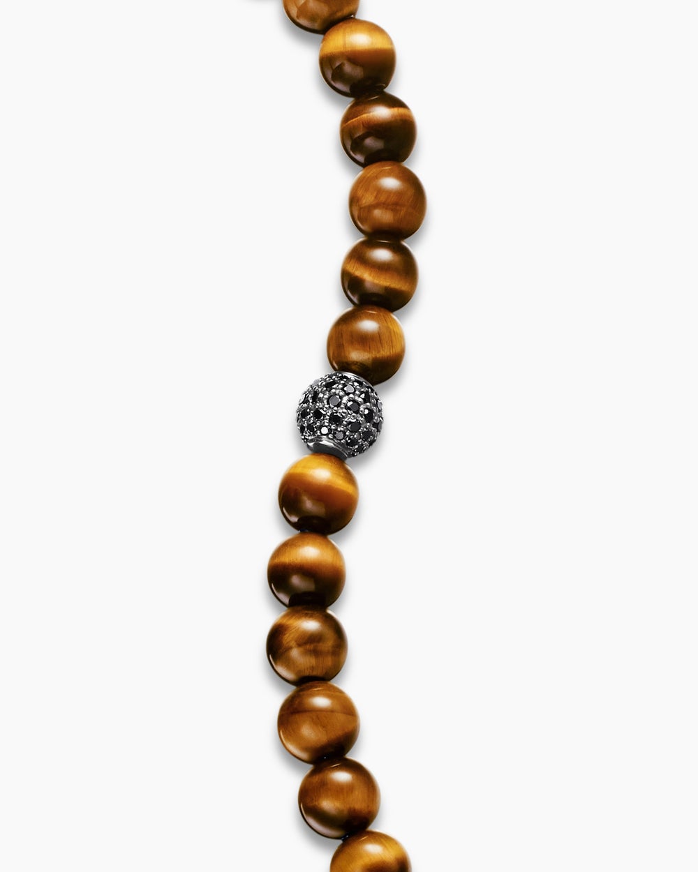 Mens Spiritual Beads Bracelet in Sterling Silver with Pavé Station, 8mm