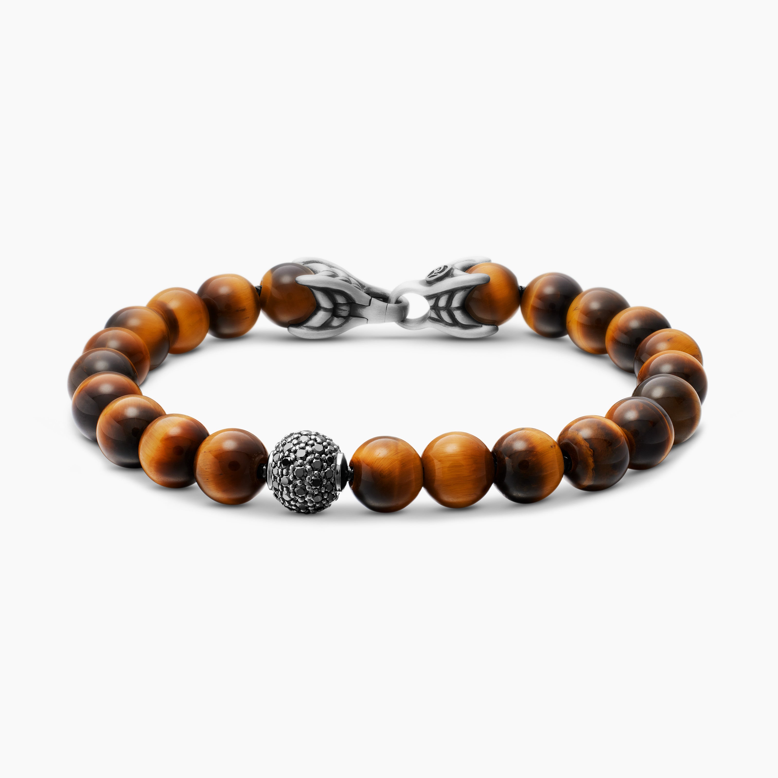 Mens Spiritual Beads Bracelet in Sterling Silver with Pav&eacute; Station, 8mm