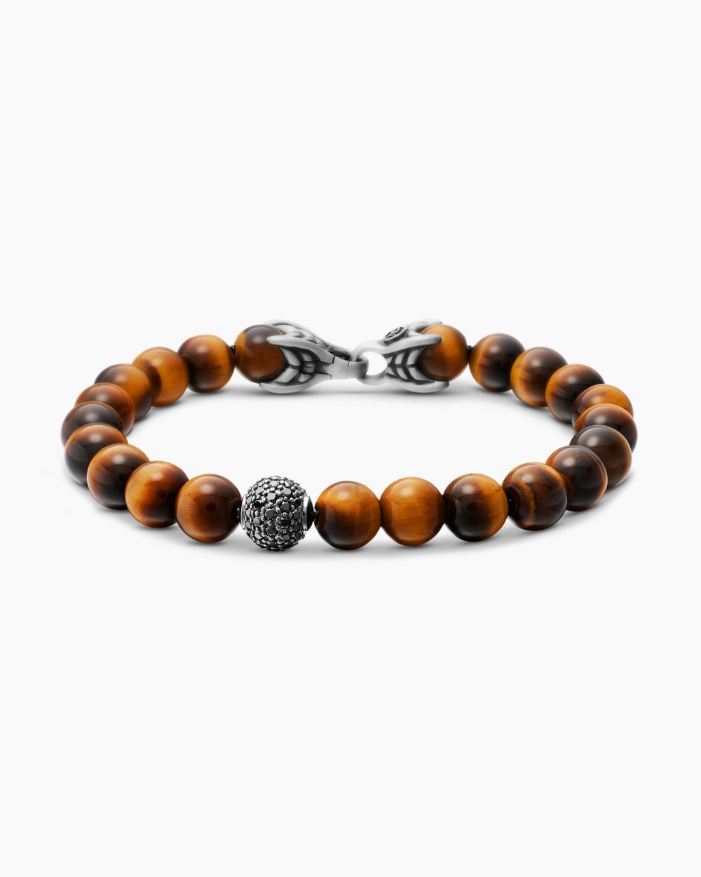 Mens Spiritual Beads Bracelet in Sterling Silver with Pavé Station, 8mm