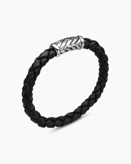 Mens Chevron Rubber Bracelet with Sterling Silver, 8mm