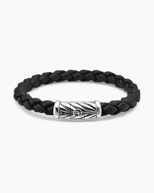 Mens Chevron Rubber Bracelet with Sterling Silver, 8mm