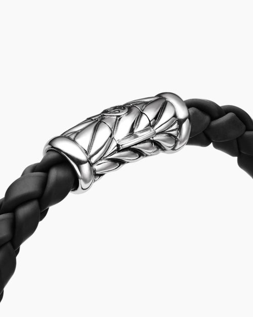 Mens Chevron Rubber Bracelet with Sterling Silver, 8mm