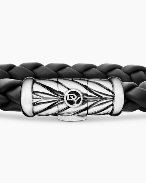 Mens Chevron Rubber Bracelet with Sterling Silver, 8mm