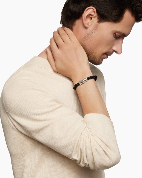 Mens Chevron Rubber Bracelet with Sterling Silver, 8mm