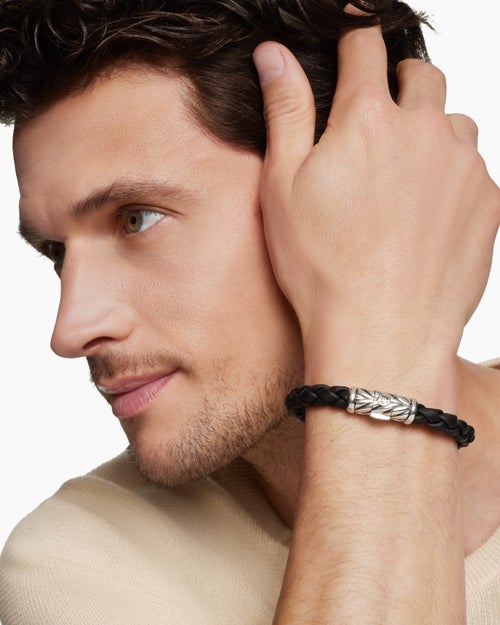 Mens Chevron Rubber Bracelet with Sterling Silver, 8mm
