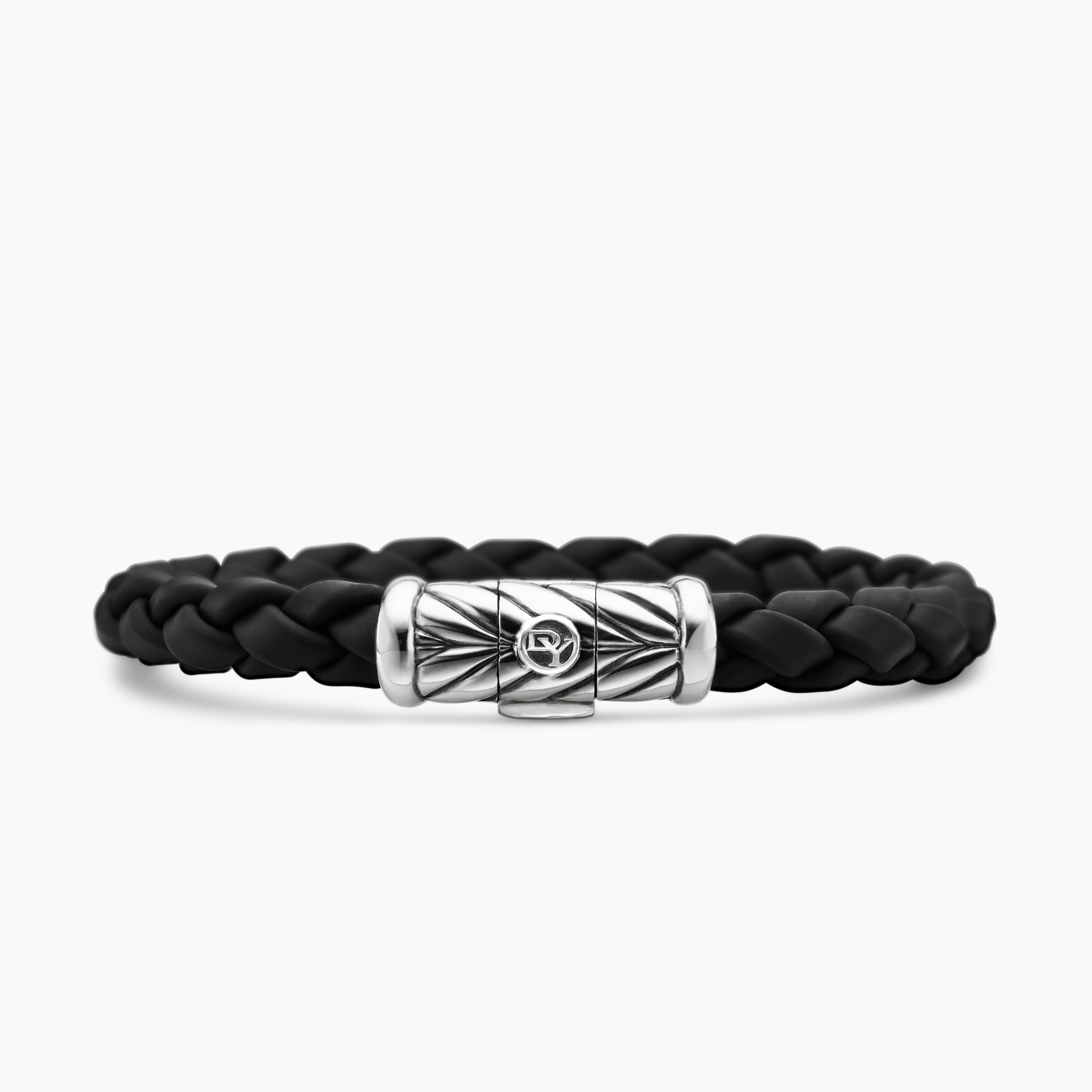 Mens Chevron Rubber Bracelet with Sterling Silver, 8mm