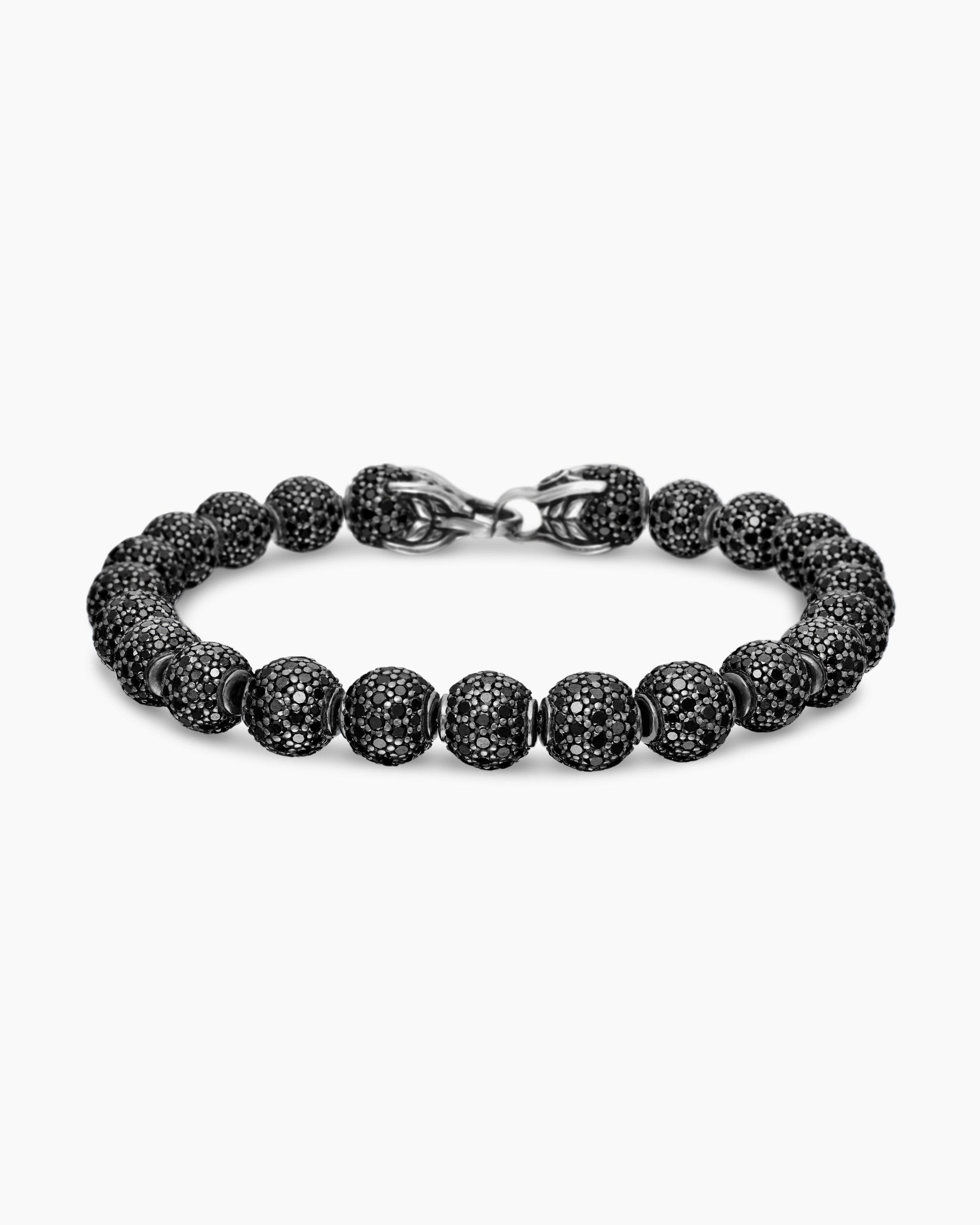 1/10 CT. T.W. Black Diamond Beaded Hearts Link Line Bracelet in Sterling  Silver and Black Resin - 7.25