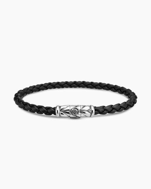 Mens Chevron Woven Bracelet in Black Rubber and Sterling Silver, 6mm