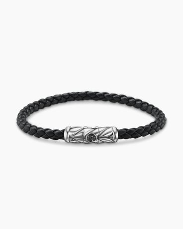 Chevron Woven Bracelet in Black Rubber and Sterling Silver, 6mm