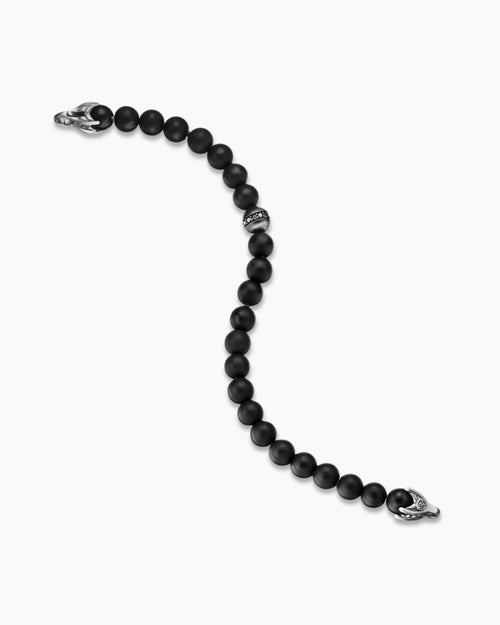 Mens Spiritual Beads Bracelet in Sterling Silver with Black Onyx and Pavé Black Diamond Accent, 8mm