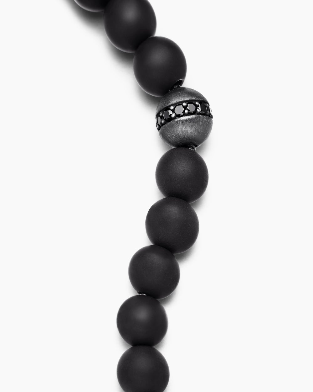 Mens Spiritual Beads Bracelet in Sterling Silver with Black Onyx and Pavé Black Diamond Accent, 8mm