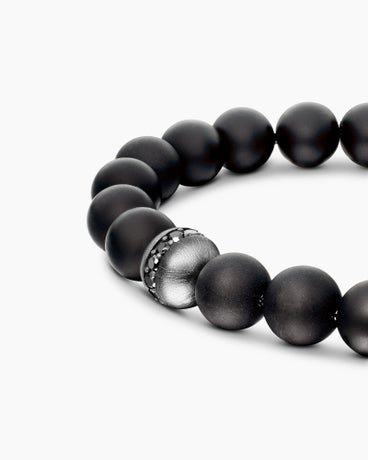 Spiritual Beads Bracelet in Sterling Silver with Black Onyx and Pavé Black Diamond Accent, 8mm