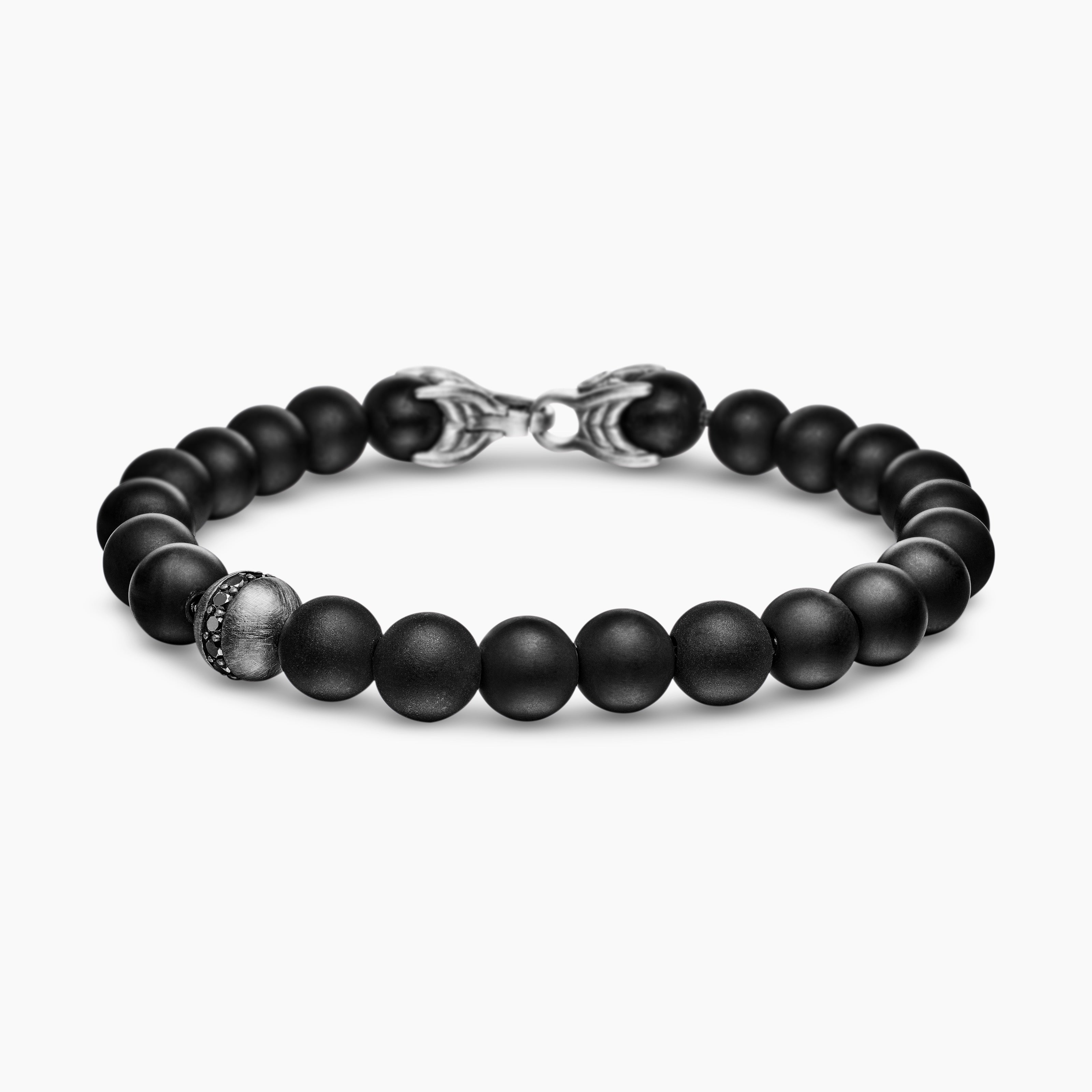 Mens Spiritual Beads Bracelet in Sterling Silver with Pav&eacute; Accent, 8mm