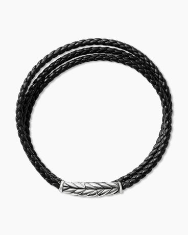 Chevron Triple Wrap Bracelet in Black Leather and Sterling Silver, 3mm