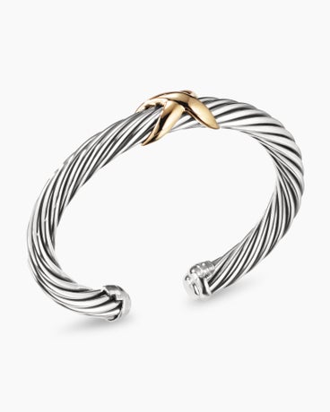 X Classic Cable Station Bracelet in Sterling Silver with 14K Yellow Gold, 7mm