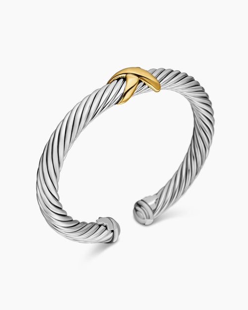 Womens X Classic Cable Station Bracelet in Sterling Silver with 14K Yellow Gold, 7mm