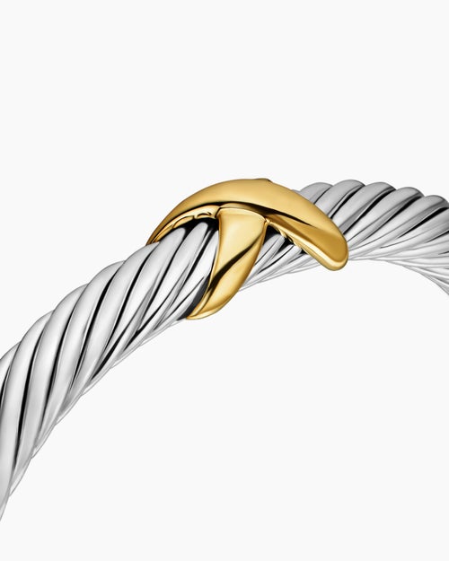 Womens X Classic Cable Station Bracelet in Sterling Silver with 14K Yellow Gold, 7mm