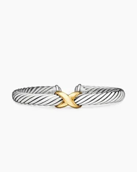 X Classic Cable Station Bracelet in Sterling Silver with 14K Yellow Gold, 7mm