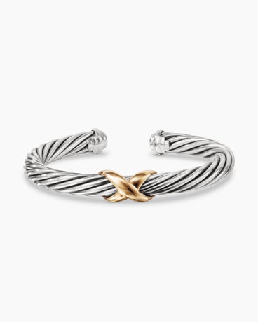 X Classic Cable Station Bracelet in Sterling Silver with 14K Yellow Gold, 7mm