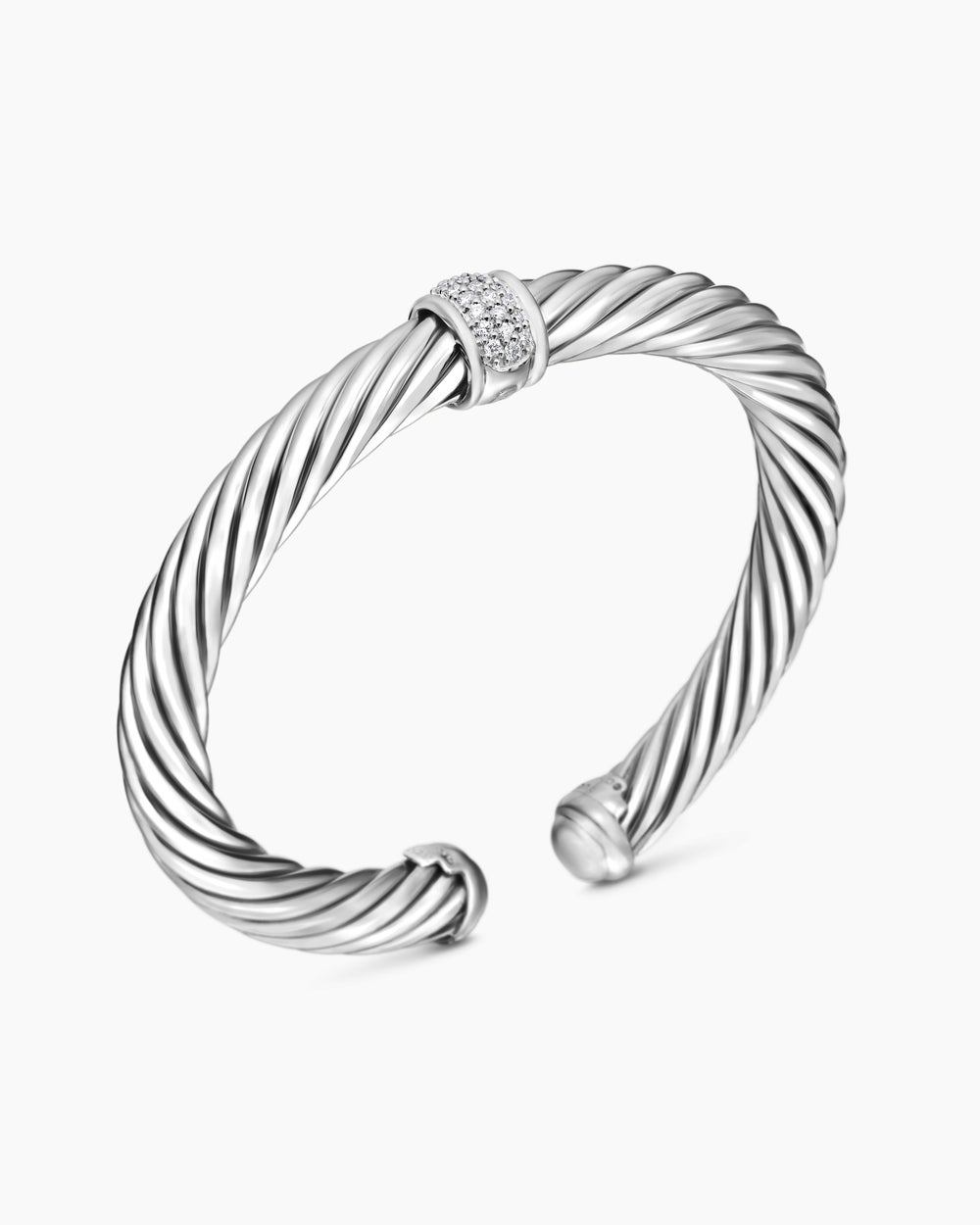Womens Classic Cable Station Bracelet in Sterling Silver with Pavé, 7mm
