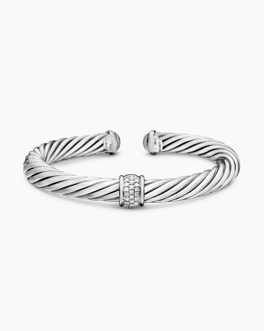 Womens Classic Cable Station Bracelet in Sterling Silver with Pavé, 7mm