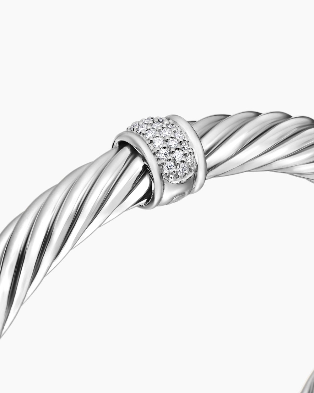 Womens Classic Cable Station Bracelet in Sterling Silver with Pavé, 7mm