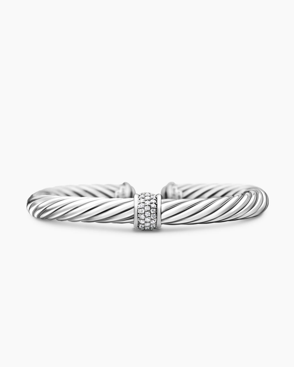 Womens Classic Cable Station Bracelet in Sterling Silver with Pavé, 7mm