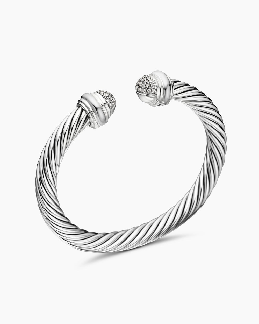 Womens Classic Cable Bracelet in Sterling Silver with Pavé Domes, 7mm