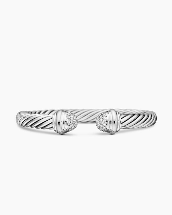 Classic Cable Bracelet in Sterling Silver with Pavé Domes, 7mm