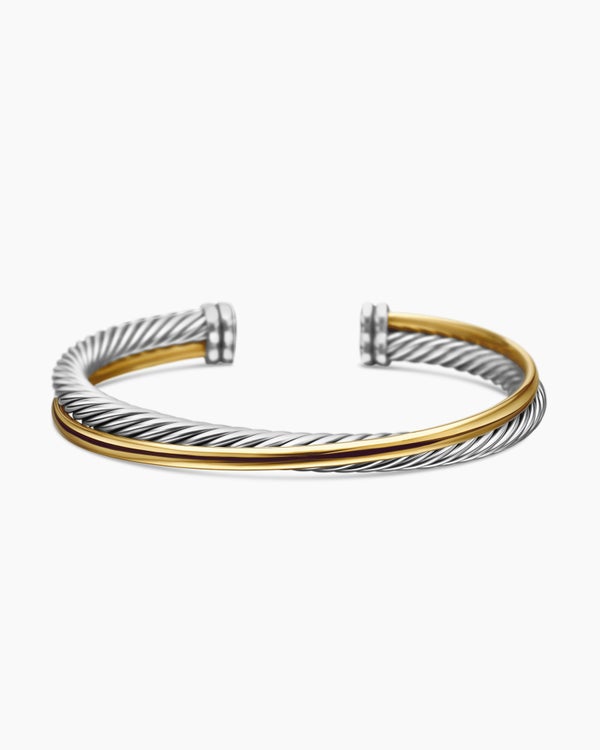Bracelet manchette à deux rangs Crossover en argent sterling avec or jaune 18 carats, 5 mm
