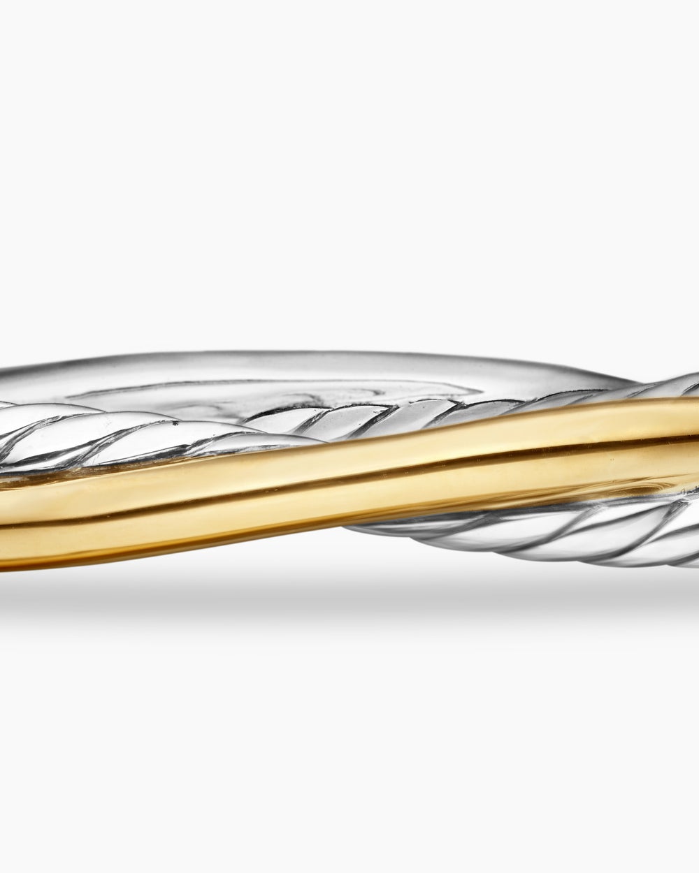 Womens Crossover Two Row Cuff Bracelet in Sterling Silver with 18K Yellow Gold, 5mm