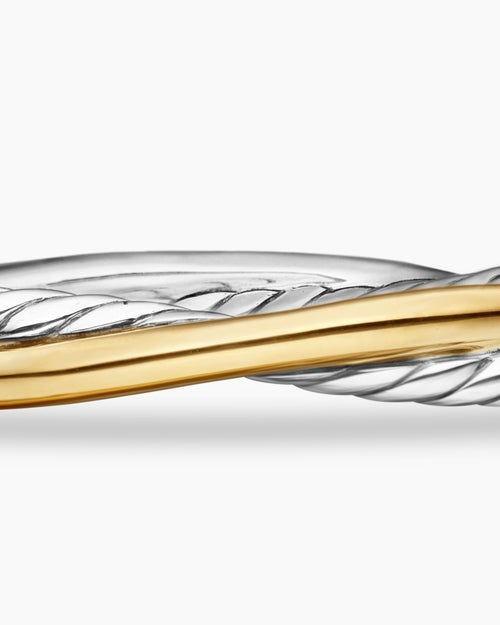 Womens Crossover Two Row Cuff Bracelet in Sterling Silver with 18K Yellow Gold, 5mm