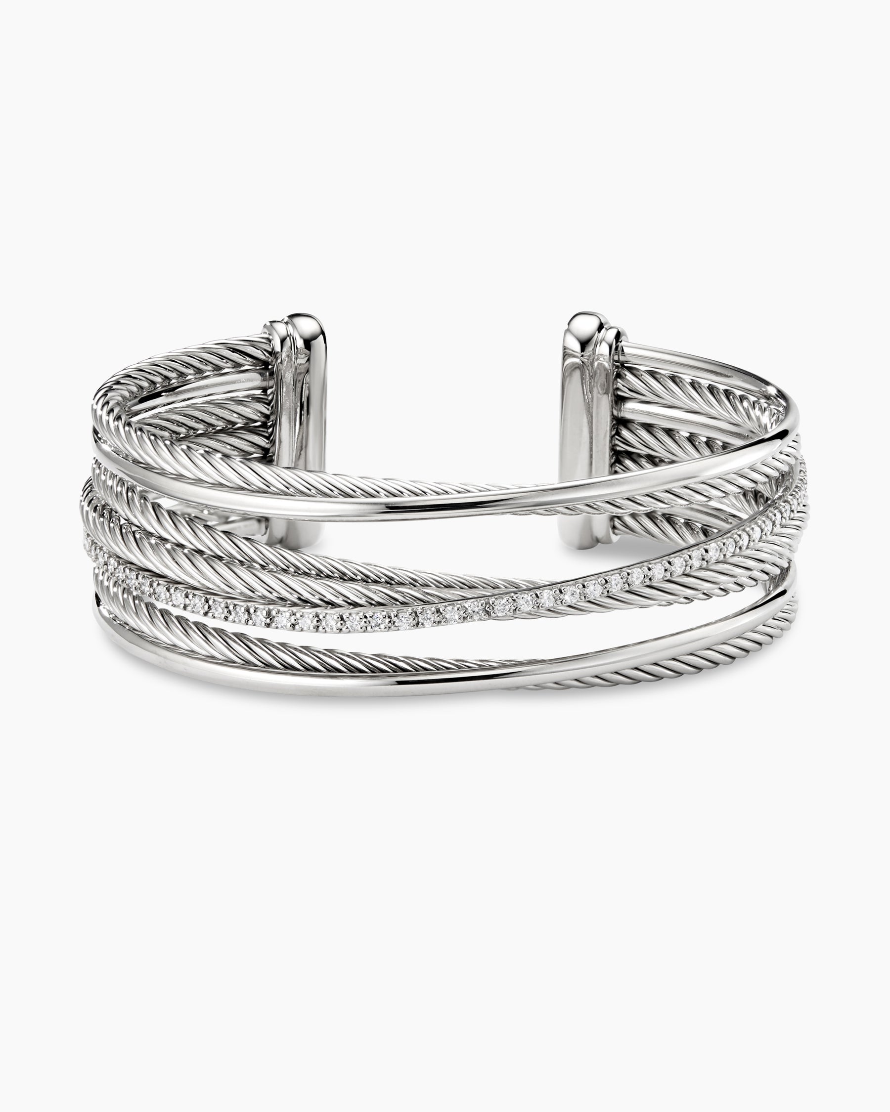 Crossover Two Row Cuff Bracelet in Sterling Silver with 18K Yellow Gold,  5mm