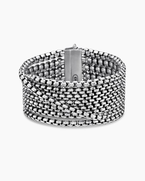 Womens Box Chain Eight Row Bracelet in Sterling Silver, 28mm