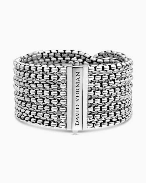 Womens Box Chain Eight Row Bracelet in Sterling Silver, 28mm