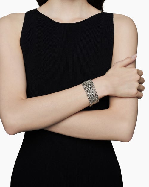 Womens Box Chain Eight Row Bracelet in Sterling Silver, 28mm