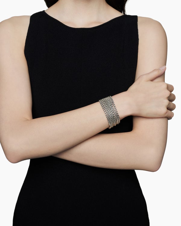 Box Chain Eight Row Bracelet in Sterling Silver, 28mm