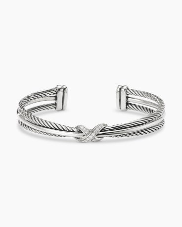 Crossover X Bracelet in Sterling Silver with Diamonds, 7mm