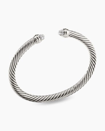 Classic Cable Bracelet in Sterling Silver with Pavé Diamond Domes, 5mm