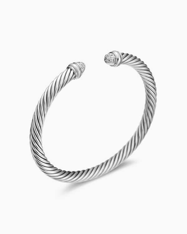 Classic Cable Bracelet in Sterling Silver with Pavé Domes, 5mm