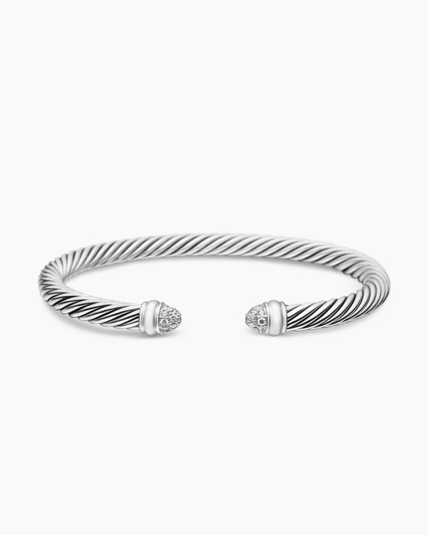 Classic Cable Bracelet in Sterling Silver with Pavé Domes, 5mm