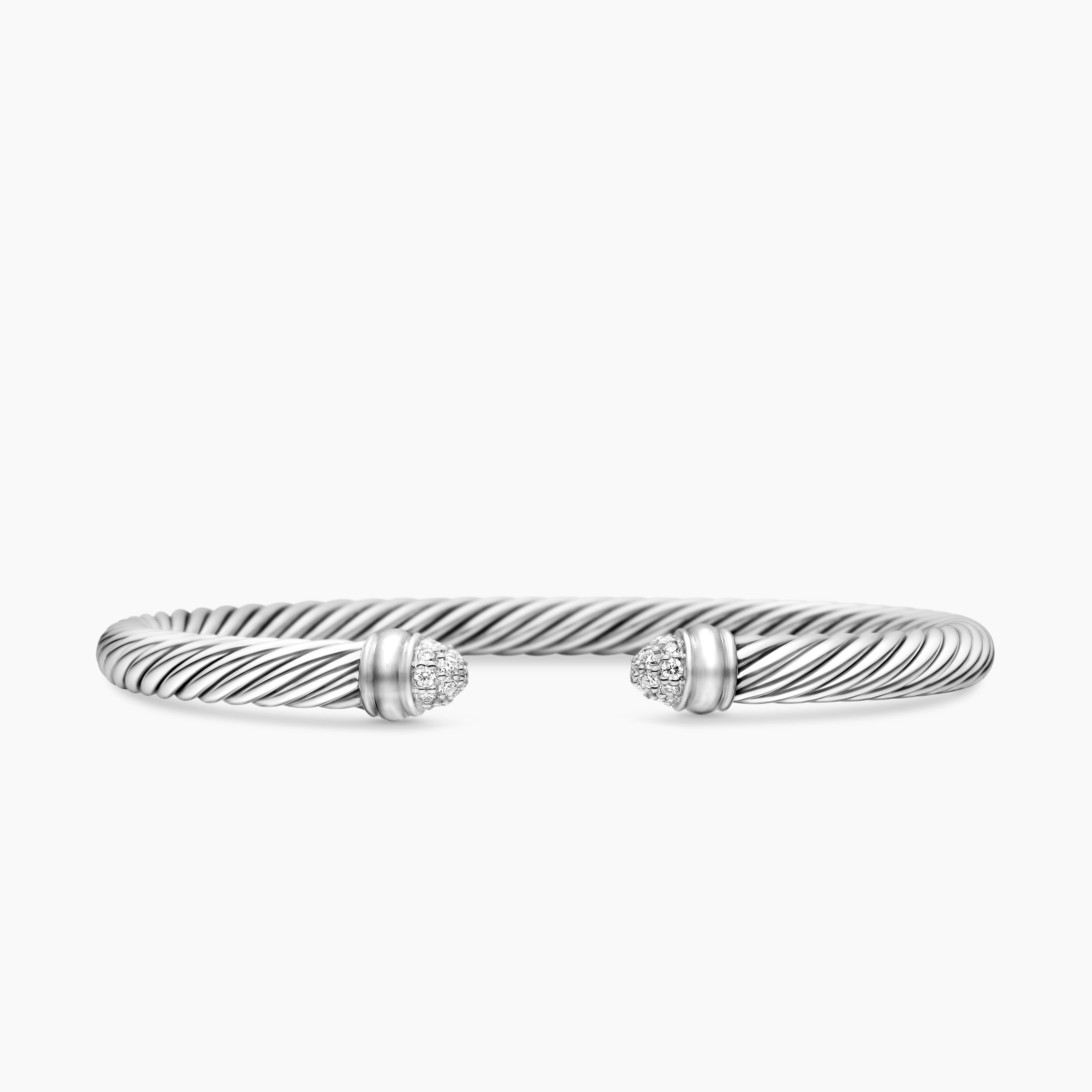 Womens Classic Cable Bracelet in Sterling Silver with Pav&eacute; Domes, 5mm