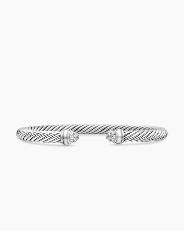 Classic Cable Bracelet in Sterling Silver with Pavé Domes, 5mm