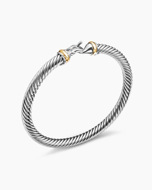 Womens Buckle Classic Cable Bracelet in Sterling Silver with 18K Yellow Gold, 5mm