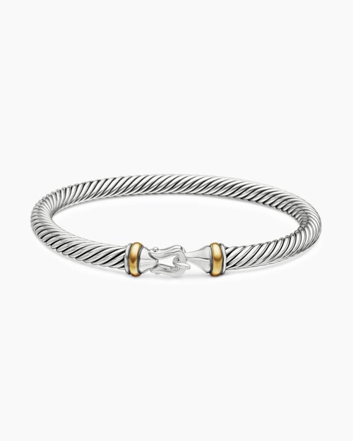 Womens Buckle Classic Cable Bracelet in Sterling Silver with 18K Yellow Gold, 5mm